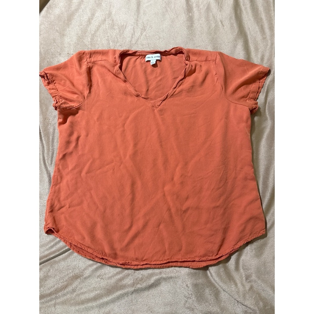 Alex‎ & Jordan Womens V-Neck Short Sleeve Rayon Blouse Burnt Orange Size L